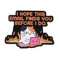 Enamel pin of calico cat at a laptop with fire background and funny office quote - Working Cat Style (QHXZ4449)