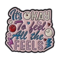 Pink enamel brooch featuring 'It's OKAY To feel All the FEELS' quote and cartoon faces - Feel All The Feels Pink Emoji(QHXZ4518)
