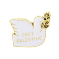 Spilla colomba della pace in smalto bianco e oro con ramoscello e scritta Free Palestine - Stile Piccione Bianco Con Ramo d'Ulivo (QHXZ4476)