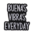 Black enamel brooch with 'BUENAS VIBRAS EVERYDAY' lettering in white artistic font - Good Vibes Everyday Style (QHXZ4368)