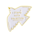 Spilla in smalto colomba della pace dorata con finitura bianca e testo Palestine - Stile Piccione Bianco in Volo (QHXZ4477)