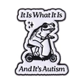 Grappige emaille speld van kikker op step met de tekst It Is What It Is - Kikker Op Step Stijl (QHXZ4443)