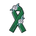 Green ribbon PTSD enamel brooch featuring delicate white flowers and light blue leaves - Green PTSD Awareness Ribbon (QHXZ4521)