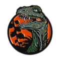 Cartoon green dinosaur enamel pin badge with orange silhouette for backpacks and clothing - Realistic T-Rex Head Portrait Style (QHXZ4491)
