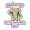 Cartoon orange cat enamel pin in 18th-century green suit with Pardon Me text design - Cat Cosplay Hamilton (QHXZ4450)