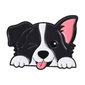Close-up of a cartoon Border Collie enamel pin with a cute winking expression - Winking Border Collie (QHXZ4437)