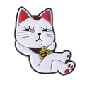 Cartoon white cat enamel pin with grumpy expression and golden bell for clothing decor - Indifferent Expression White Maneki-Neko (QHXZ4657)