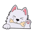 Cute cartoon enamel dog brooch featuring a white puppy biting a bone for backpacks - Samoyed with Bone (QHXZ4438)
