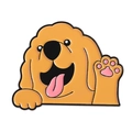 Cute cartoon Golden Retriever enamel pin featuring a waving dog in vibrant yellow and pink - Waving Golden Retriever (QHXZ4440)