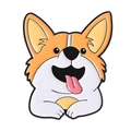 Close-up of cute cartoon Corgi enamel pin with orange and white finish and pink tongue - Peeking Corgi (QHXZ4441)