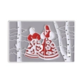 Rechteckige Emaille-Anstecknadel mit zwei Frauen in Trachten in einem Birkenwald - Volksfiguren Design (QHXZ4590)