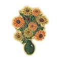Van Gogh sunflower enamel brooch pin with yellow petals and green vase on gold metal base - Sunflower Vase Style (QHXZ4604)