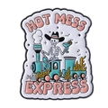 Pin esmaltado Hot Mess Express con calavera y tren sobre fondo blanco neutro - Estilo de Tren de Esqueleto de Dibujos Animados (QHXZ4569)