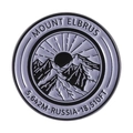 Round metal enamel brooch featuring Mount Elbrus Russia landmark in purple finish - Compass Style Circle (QHXZ4575)