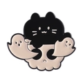 Dunkle Punk-Emaille-Anstecknadel mit schwarzer Katze und Geistern auf Schädelwolke - Katze Geist Stil (QHXZ4556)