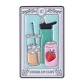 Three of Cups tarot brooch featuring modern drinks and straw on a minimalist metal pin - Three of Cups Tarot Style (QHXZ4562)
