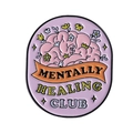 Paarse emaille pin met hersenmotief en Mentally Healing Club tekst met kleurrijke bloemen - Mentally Healing Club Hersenen(QHXZ4546)