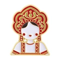 Spilla smaltata stile matrioska russa retrò con motivo tradizionale rosso e oro kokoshnik - Stile Copricapo Tradizionale (QHXZ4611)
