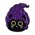 Cartoon-Emaille-Anstecker schwarze Katze mit lila Haaren und gelben Augen - Lila Dutt Frisur Schwarze Katze Stil (QHXZ4787)