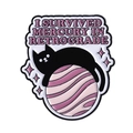 Katzen-Planeten-Emaille-Anstecknadel mit dem Spruch 'I Survived Mercury in Retrograde' - Schwarze Katze Planet Stil (QHXZ4739)