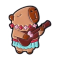 Enamel capybara brooch featuring a floral wreath, hula skirt, and guitar on a white background - Guitar Playing Style (QHXZ4733)