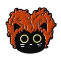 Emaille-Anstecknadel mit Cartoon-Katze, orangefarbenem lockigem Haar und gelben Augen - Orange Lockiges Haar Schwarze Katze Stil (QHXZ4788)