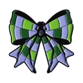 Spilla fiocco punk gotica con scacchiera viola e verde e motivo ragnatela - Fiocco Scacchi Ragnatela (QHXZ4634)