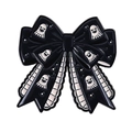 Spilla fiocco nero gotico con fantasmi carini e dettaglio bordo in pizzo bianco - Fiocco Nero con Motivo Fantasma(QHXZ4635)