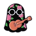 Épingle émaillée fantôme noir avec lunettes jouant de la guitare et fleurs roses - Style Fantôme Jouant de la Guitare (QHXZ4704)