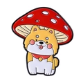 Süße Emaille-Anstecknadel: Shiba Inu mit rotem Pilzhut und kleiner goldener Glocke - Pilzhut Shiba Inu Stil (QHXZ4671)