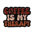 Enamel coffee brooch with 'COFFEE IS MY THERAPY' text and coffee bean letters - Coffee Is My Therapy Style (QHXZ4667)