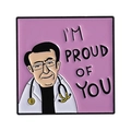Pin's émaillé médecin cartoon avec texte I'm Proud of You sur badge rose carré - Fond Rose Docteur Dessin Animé (I'M PROUD OF YOU)