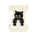 Pin's chat noir au crochet en émail avec texte humoristique pour sacs et vêtements - Style Chat Noir Tricotant (QHXZ4686)