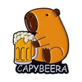 Pin's émaillé rigolo Capybeera avec un adorable capybara tenant une bière sur fond blanc - Style Boire de la Bière (QHXZ4717)