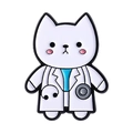Cartoon white cat doctor enamel pin featuring a stethoscope and head mirror detail - Standard Style (QHXZ4748)