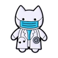 Cute white cartoon cat doctor enamel pin with medical mask and stethoscope details - Mask Style (QHXZ4749)
