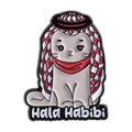 Cartoon-Emaille-Anstecknadel weiße Katze mit Keffiyeh und Hala Habibi Text - Rot-Weißes Keffiyeh-Katze (Hala Habibi)