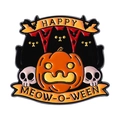Spilla smaltata di Halloween con zucca, gatti neri e teschi con testo festivo - Motivo Zucca Gatto Halloween (QHXZ4750)