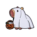 Lindo pin esmaltado de Capibara de Halloween con disfraz de fantasma y cubo de calabaza - Estilo de Capa Fantasma (QHXZ4743)