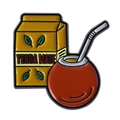 Cartoon Yerba Mate Anstecknadel aus Metall mit gelber Packung und rotbrauner Teetasse - Yerba Mate Box Und Tasse (QHXZ4708)