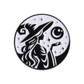 Zwart-wit emaille speldje met tovenaar-heks thema, silhouet en maan-element - Heks Maan en Ster Silhouet(QHXZ4803)