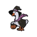 Broche en émail oie de dessin animé avec chapeau de sorcière noir et citrouille orange - Style Canard Sorcier (QHXZ4810)
