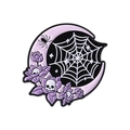 Gothic Brosche mit lila Mond, schwarzer Spinne und Totenkopf-Blume Emaille-Pin - Halbmond Spinnennetz Stil (QHXZ4834)