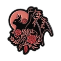 Épingle chauve-souris en émail avec roses rouges et lune au style gothique rétro - Style Chauve Souris Rose (QHXZ4889)