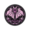 Pin's chauve-souris rose avec lune et fleurs violettes sur fond noir émaillé - Style Croissant Double Chauve-souris (QHXZ4890)