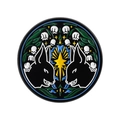 Pin's émaillé rond artistique avec lapins noirs, muguet et une étoile dorée centrale - Style Double Lapin Muguet (QHXZ4891)