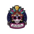 Emaille-Totenkopf-Brosche mit buntem Federschmuck für das Dia de los Muertos Fest - Totenkopf mit Federkopfschmuck Design (QHXZ4815)