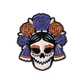 Zuckerschädel-Emaille-Anstecknadel mit lila und orangefarbenen Rosen für Halloween - Rosenkrone Schädel (QHXZ4816)