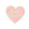 Rosa herzförmige Emaille-Brosche mit Busy Woman Schriftzug und edler Goldumrandung - Busy Woman Rosa Herz (QHXZ4929)