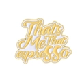 3D 'That's Me' espresso-broche in geel en wit met een glanzende afwerking - That's Me That Espresso Tekst Stijl (QHXZ4931)
